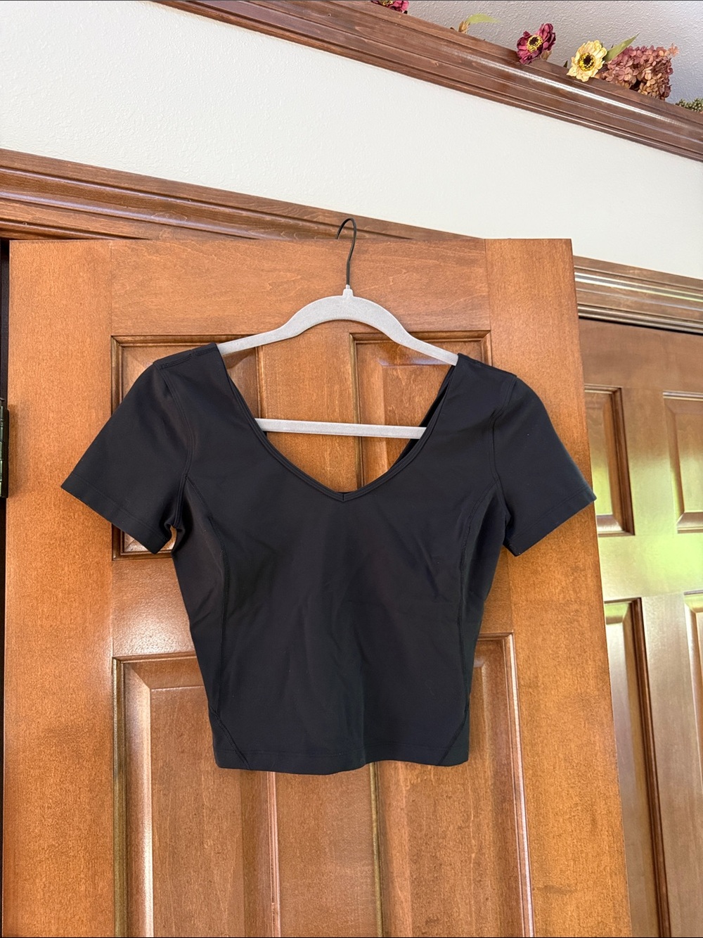 lululemon athletica Black V-Neck Crop Short Sleeve Top